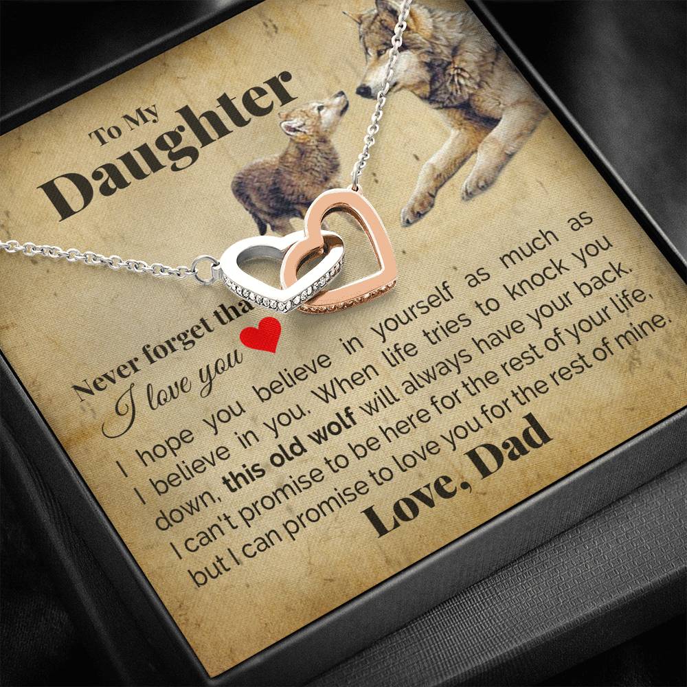 TO MY DAUGHTER "THIS OLD WOLF" INTERLOCKING HEARTS NECKLACE GIFT SET - ON CLOUD NINE GIFTS