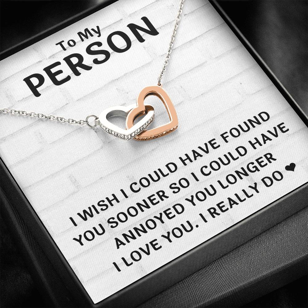 TO MY PERSON "FOUND YOU SOONER" INTERLOCKING HEARTS NECKLACE GIFT SET - ON CLOUD NINE GIFTS