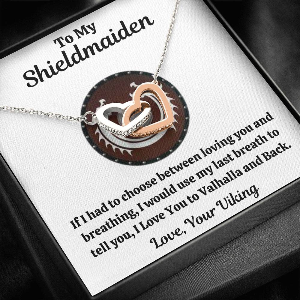 TO MY SHIELDMAIDEN "BREATHING - RED" INTERLOCKING HEARTS NECKLACE GIFT SET - ON CLOUD NINE GIFTS