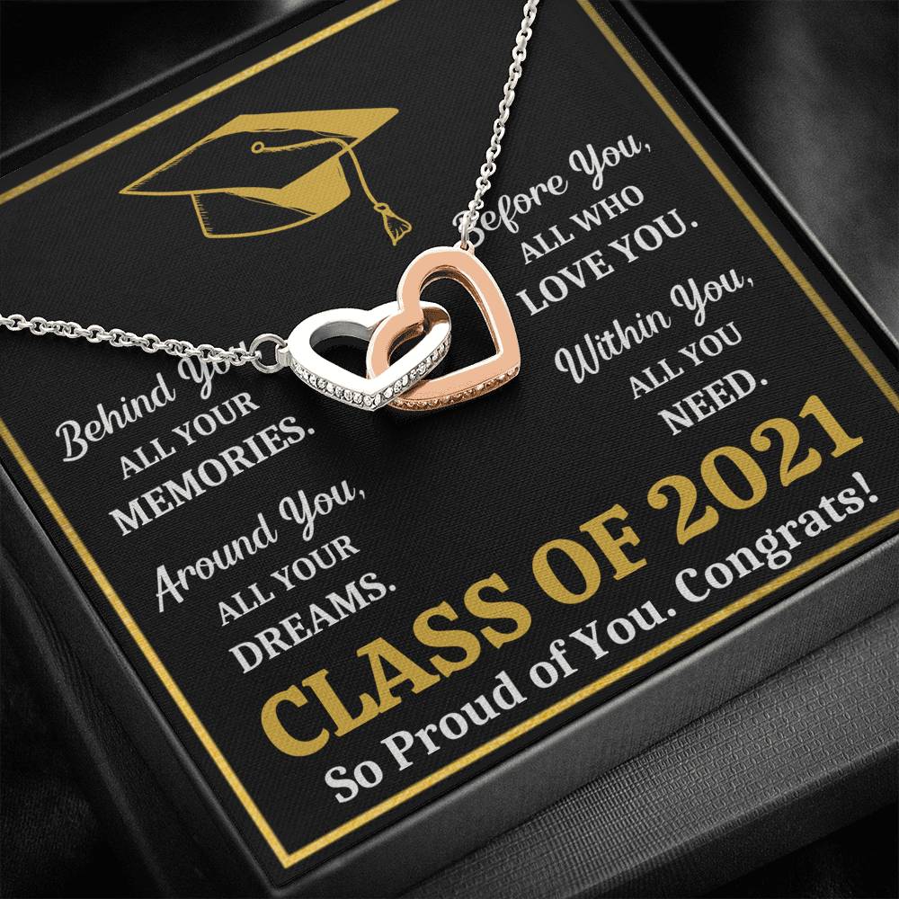 GRADUATION 2021 ALL YOU NEED GOLD INTERLOCKING HEARTS NECKLACE GIFT SET - ON CLOUD NINE GIFTS
