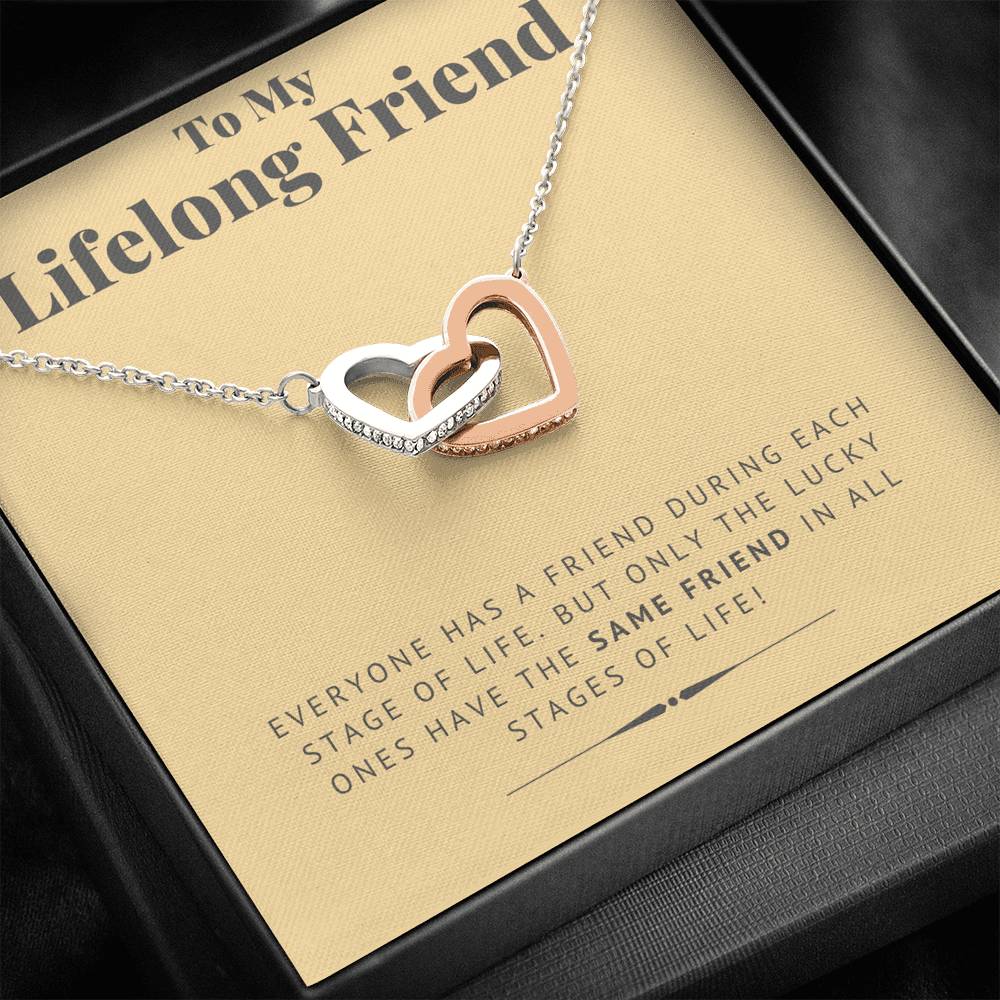 TO MY LIFELONG FRIEND "SAME FRIEND" INTERLOCKING HEARTS NECKLACE GIFT SET - ON CLOUD NINE GIFTS