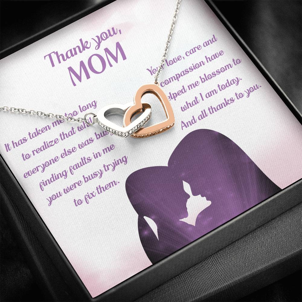 THANK YOU MOM "BLOSSOM PB" INTERLOCKING HEARTS NECKLACE GIFT SET - ON CLOUD NINE GIFTS