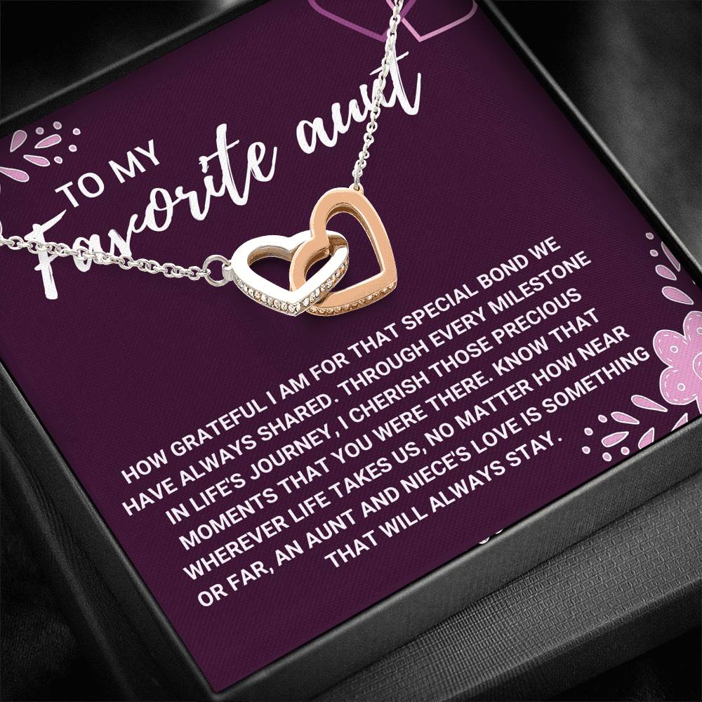 TO MY FAVORITE AUNT "LOVE WILL ALWAYS STAY" INTERLOCKING HEART NECKLACE GIFT SET - ON CLOUD NINE GIFTS