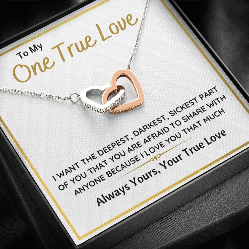 TO MY ONE TRUE LOVE "SICKEST PART OF YOU" INTERLOCKING HEARTS NECKLACE GIFT SET - ON CLOUD NINE GIFTS