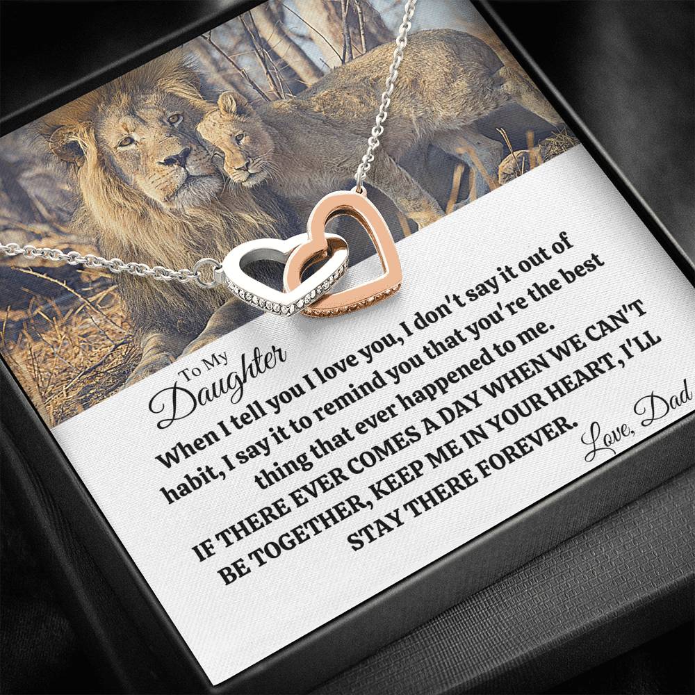 TO MY DAUGHTER "OUT OF HABIT - LION" INTERLOCKING HEARTS NECKLACE GIFT SET - ON CLOUD NINE GIFTS