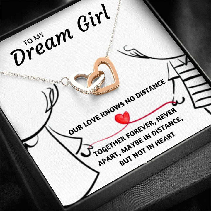 TO MY DREAM GIRL "OUR LOVE KNOWS NO DISTANCE" INTERLOCKING NECKLACE GIFT SET - ON CLOUD NINE GIFTS