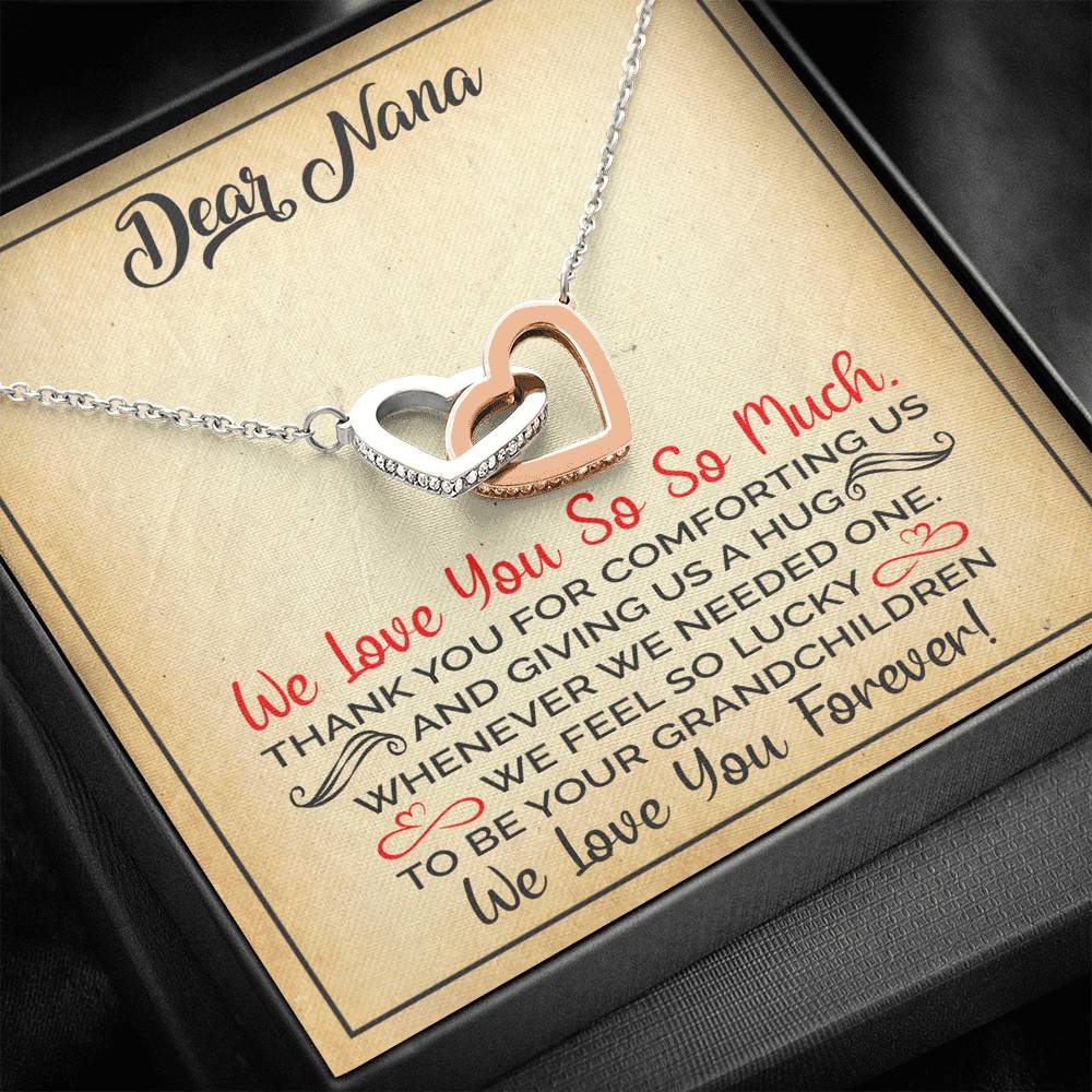 DEAR NANA "HUG" INTERLOCKING HEARTS NECKLACE GIFT SET - ON CLOUD NINE GIFTS