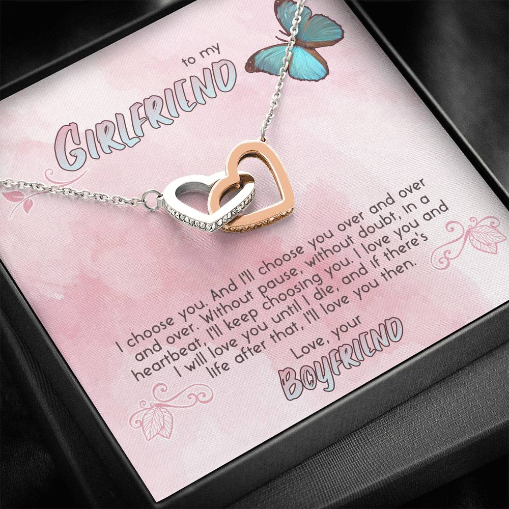 TO MY GIRLFRIEND "CHOOSE" INTERLOCKING HEARTS NECKLACE GIFT SET - ON CLOUD NINE GIFTS