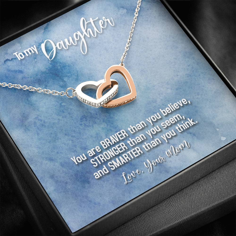 TO MY DAUGHTER "BRAVER - SO" INTERLOCKING HEARTS NECKLACE GIFT SET - ON CLOUD NINE GIFTS