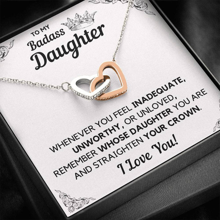 TO MY BADASS DAUGHTER CROWN DECORATION INTERLOCKING HEARTS NECKLACE GIFT SET - ON CLOUD NINE GIFTS