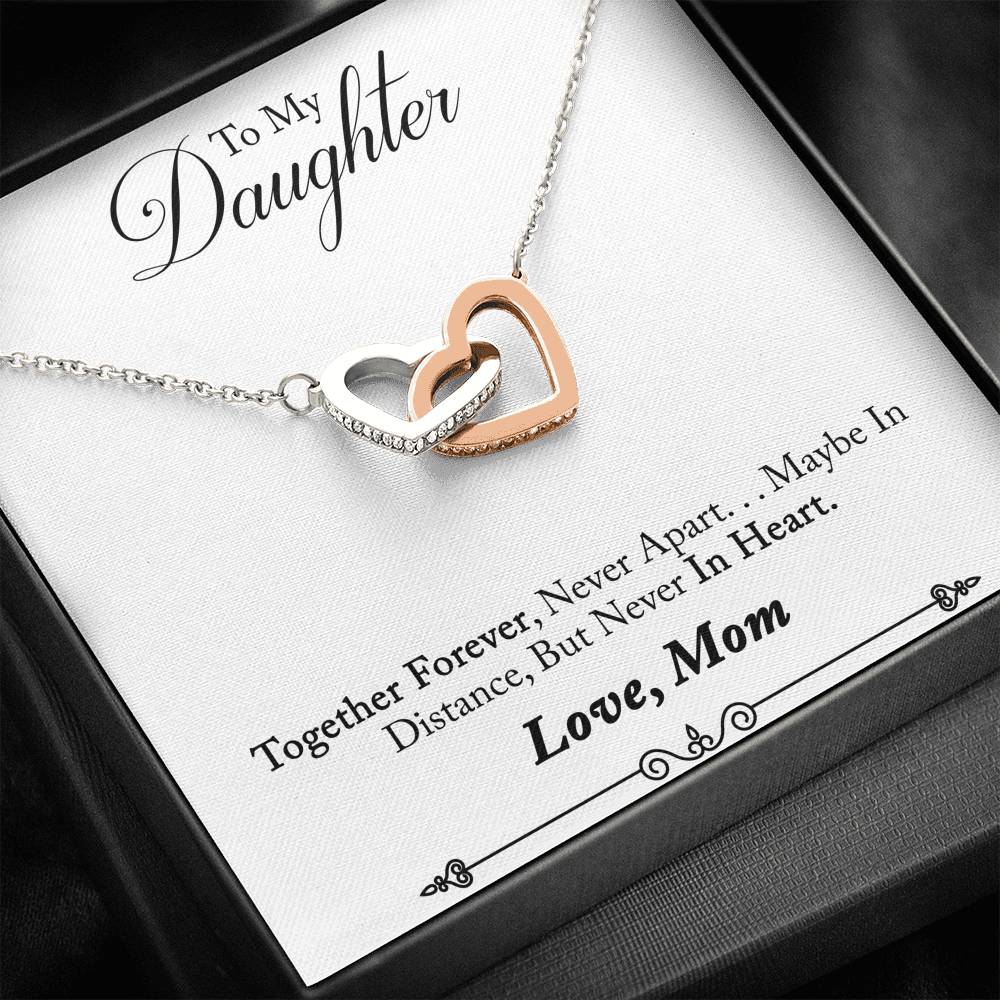 TO MY DAUGHTER "NEVER IN HEART - SO" INTERLOCKING HEARTS NECKLACE GIFT SET - ON CLOUD NINE GIFTS
