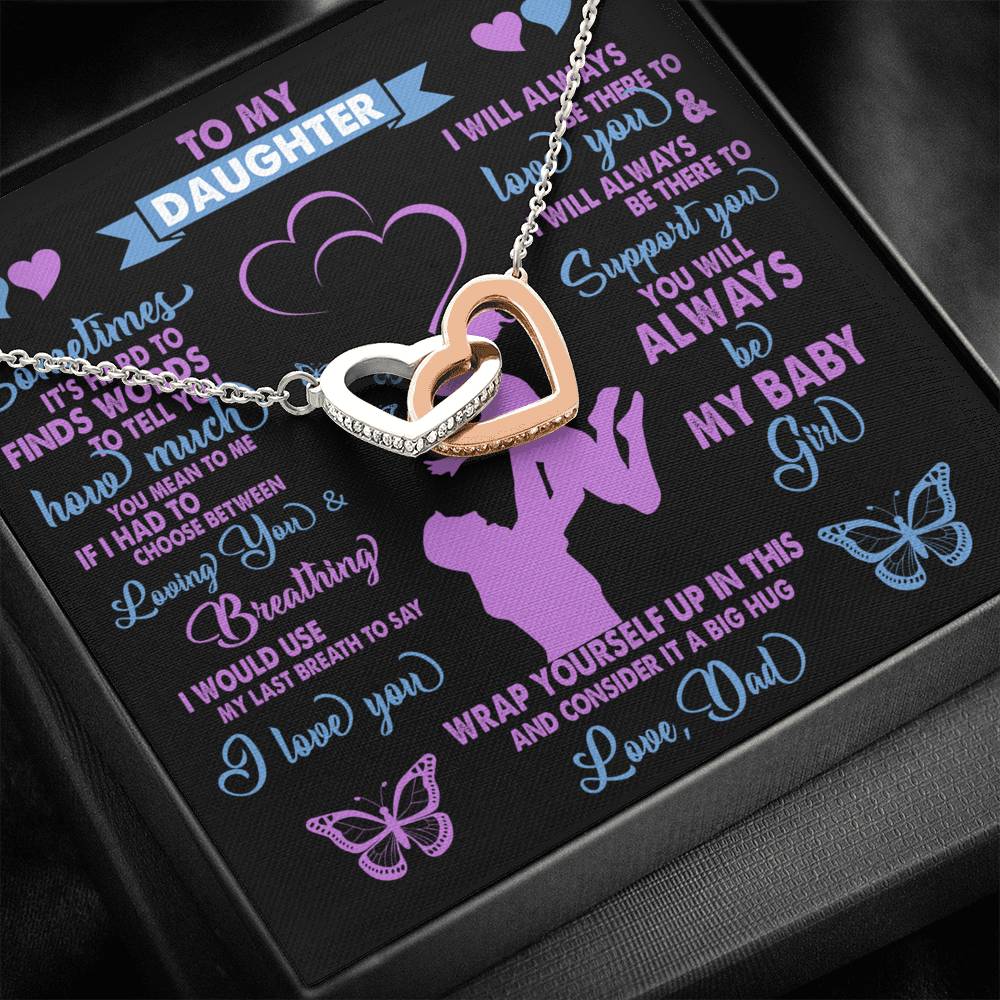 TO MY DAUGHTER FROM DAD "BREATHING" INTERLOCKING HEARTS NECKLACE GIFT SET - ON CLOUD NINE GIFTS
