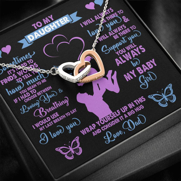 TO MY DAUGHTER FROM DAD "BREATHING" INTERLOCKING HEARTS NECKLACE GIFT SET - ON CLOUD NINE GIFTS