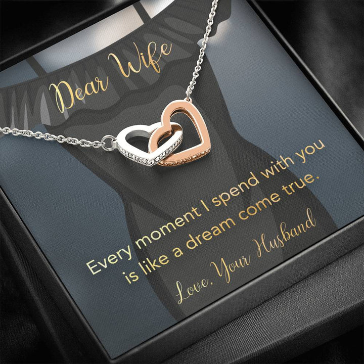 DEAR WIFE "COME TRUE" INTERLOCKING HEARTS NECKLACE GIFT SET - ON CLOUD NINE GIFTS