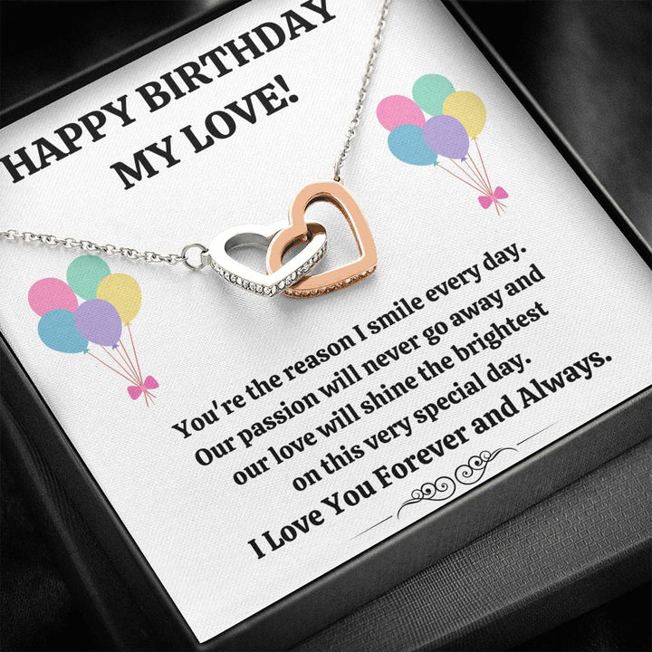 TO MY LOVE "REASON I SMILE" INTERLOCKING HEARTS NECKLACE BIRTHDAY GIFT SET - ON CLOUD NINE GIFTS