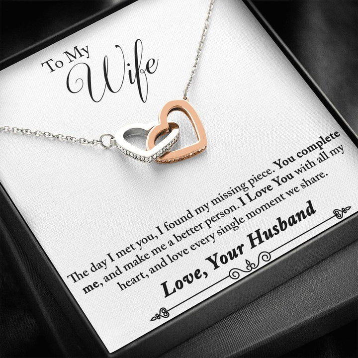TO MY WIFE "MISSING PIECE - SO" INTERLOCKING HEARTS NECKLACE GIFT SET - ON CLOUD NINE GIFTS