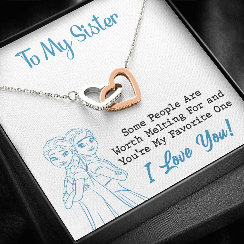 TO MY SISTER WORTH MELTING SKY BLUE INTERLOCKING HEARTS NECKLACE GIFT SET - ON CLOUD NINE GIFTS