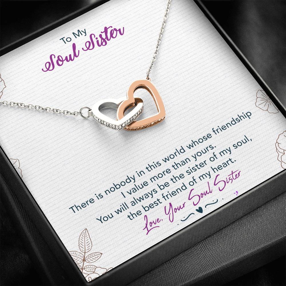 TO MY SOUL SISTER "THIS WORLD - SO" INTERLOCKING HEARTS NECKLACE GIFT SET - ON CLOUD NINE GIFTS