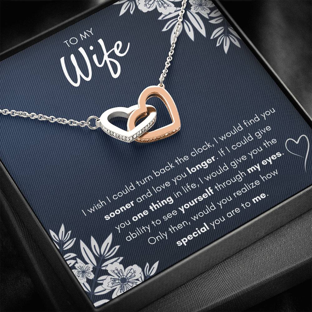 TO MY WIFE "FIND YOU SOONER" INTERLOCKING HEARTS NECKLACE GIFT SET - ON CLOUD NINE GIFTS