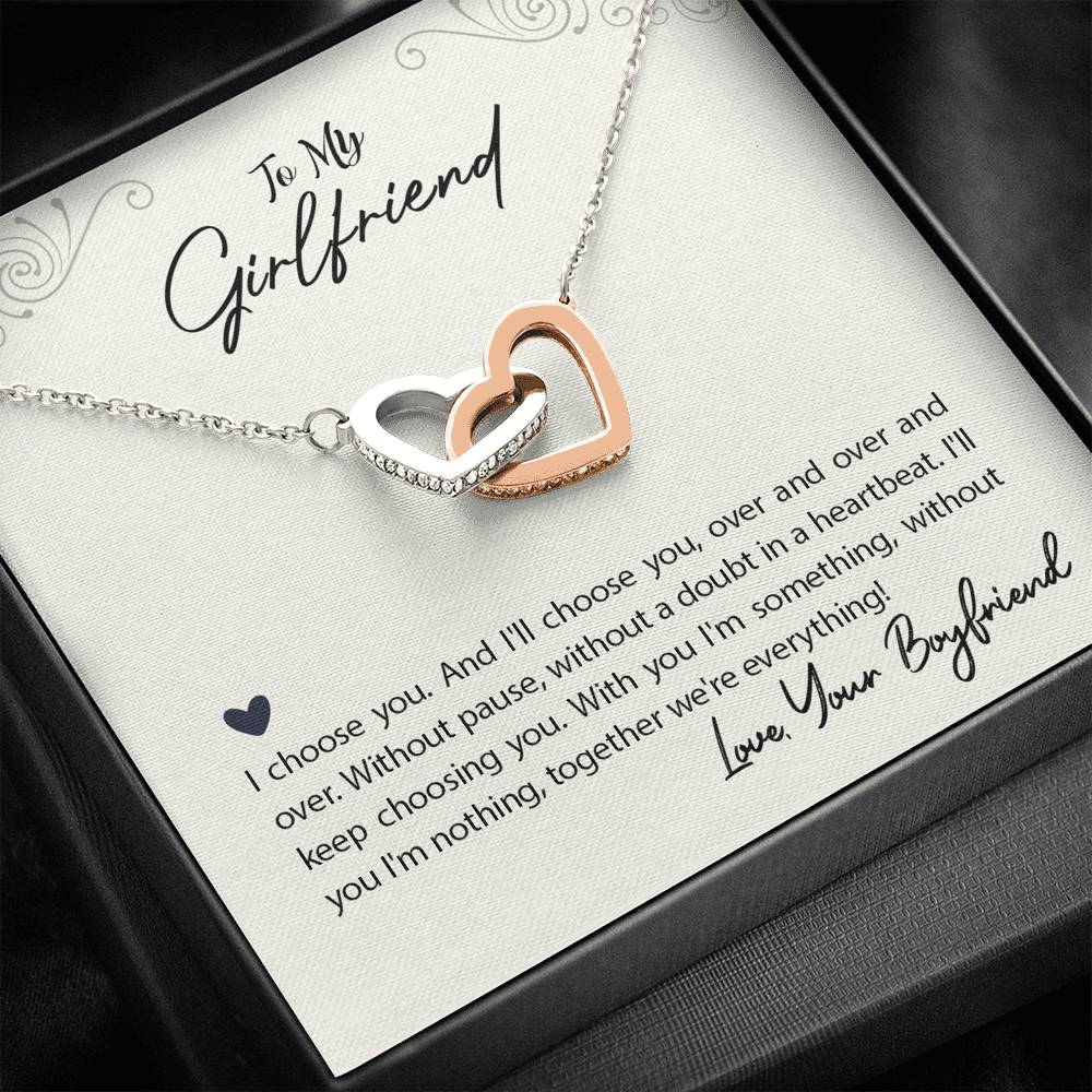 TO MY GIRLFRIEND "WE'RE EVERYTHING" INTERLOCKING HEARTS NECKLACE GIFT SET - ON CLOUD NINE GIFTS