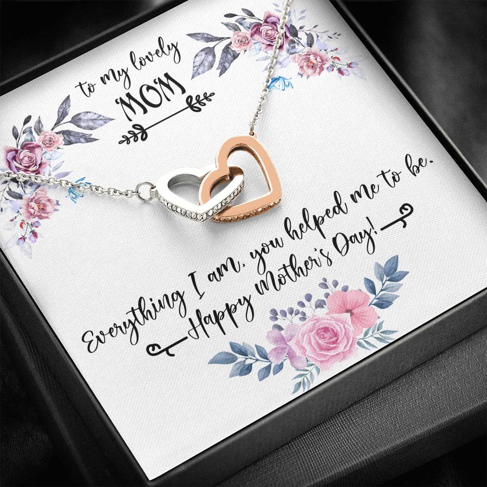 TO MY LOVELY MOM "EVERYTHING I AM PB" INTERLOCKING HEARTS NECKLACE GIFT SET - ON CLOUD NINE GIFTS