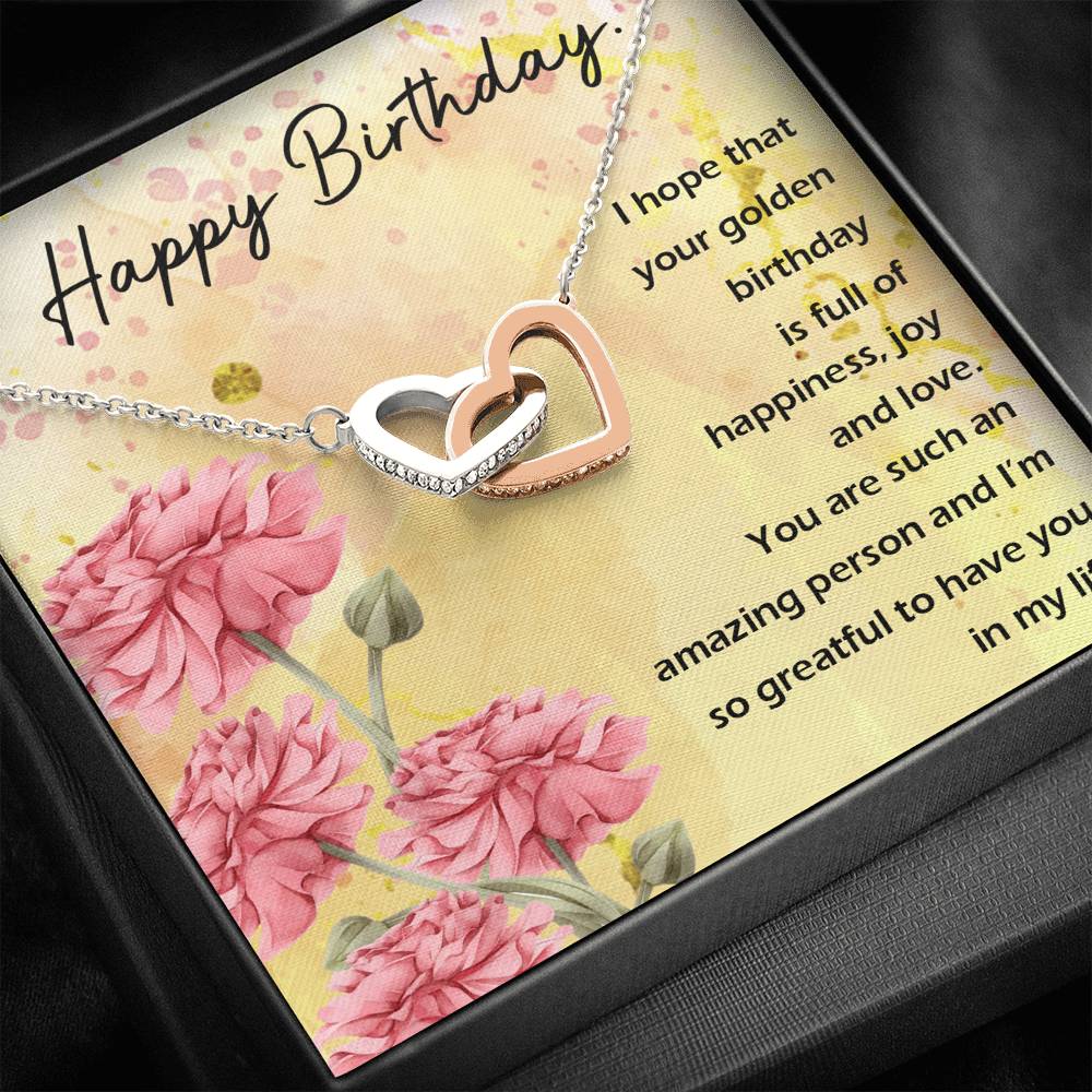 HAPPY BIRTHDAY "GOLDEN" INTERLOCKING HEARTS NECKLACE GIFT SET - ON CLOUD NINE GIFTS