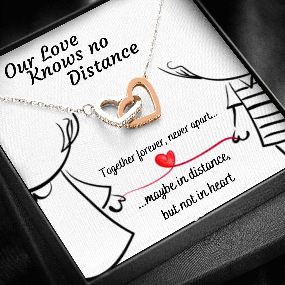 OUR LOVE KNOWS NO DISTANCE INTERLOCKING NECKLACE | MESSAGE CARD | GIFT BOX - ON CLOUD NINE GIFTS