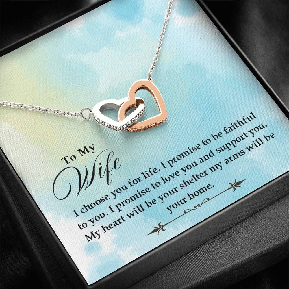 TO MY WIFE "SHELTER- SO" INTERLOCKING HEARTS NECKLACE GIFT SET - ON CLOUD NINE GIFTS