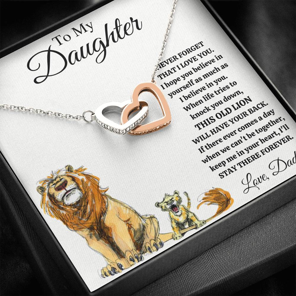 TO MY DAUGHTER "THIS OLD LION - DRAWING" INTERLOCKING HEARTS NECKLACE GIFT SET - ON CLOUD NINE GIFTS