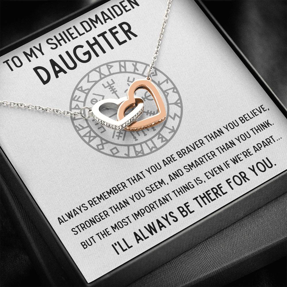 TO MY SHIELDMAIDEN DAUGHTER "BRAVER" INTERLOCKING HEARTS NECKLACE GIFT SET - ON CLOUD NINE GIFTS