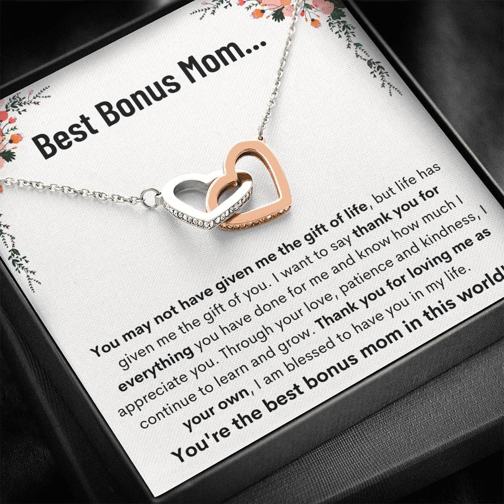 BEST BONUS MOM "LEARN AND GROW" INTERLOCKING HEARTS NECKLACE GIFT SET - ON CLOUD NINE GIFTS