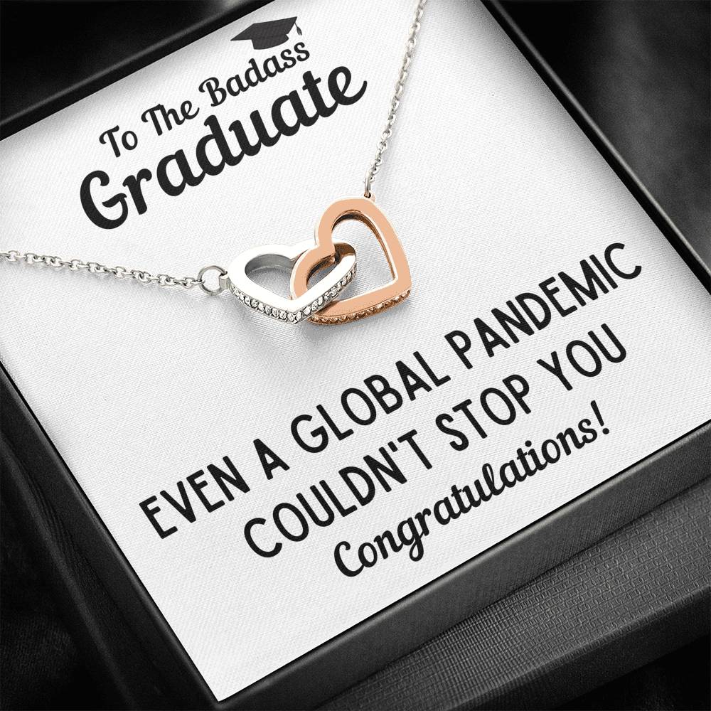 TO THE BADASS GRADUATE STOP INTERLOCKING HEARTS NECKLACE GIFT SET - ON CLOUD NINE GIFTS