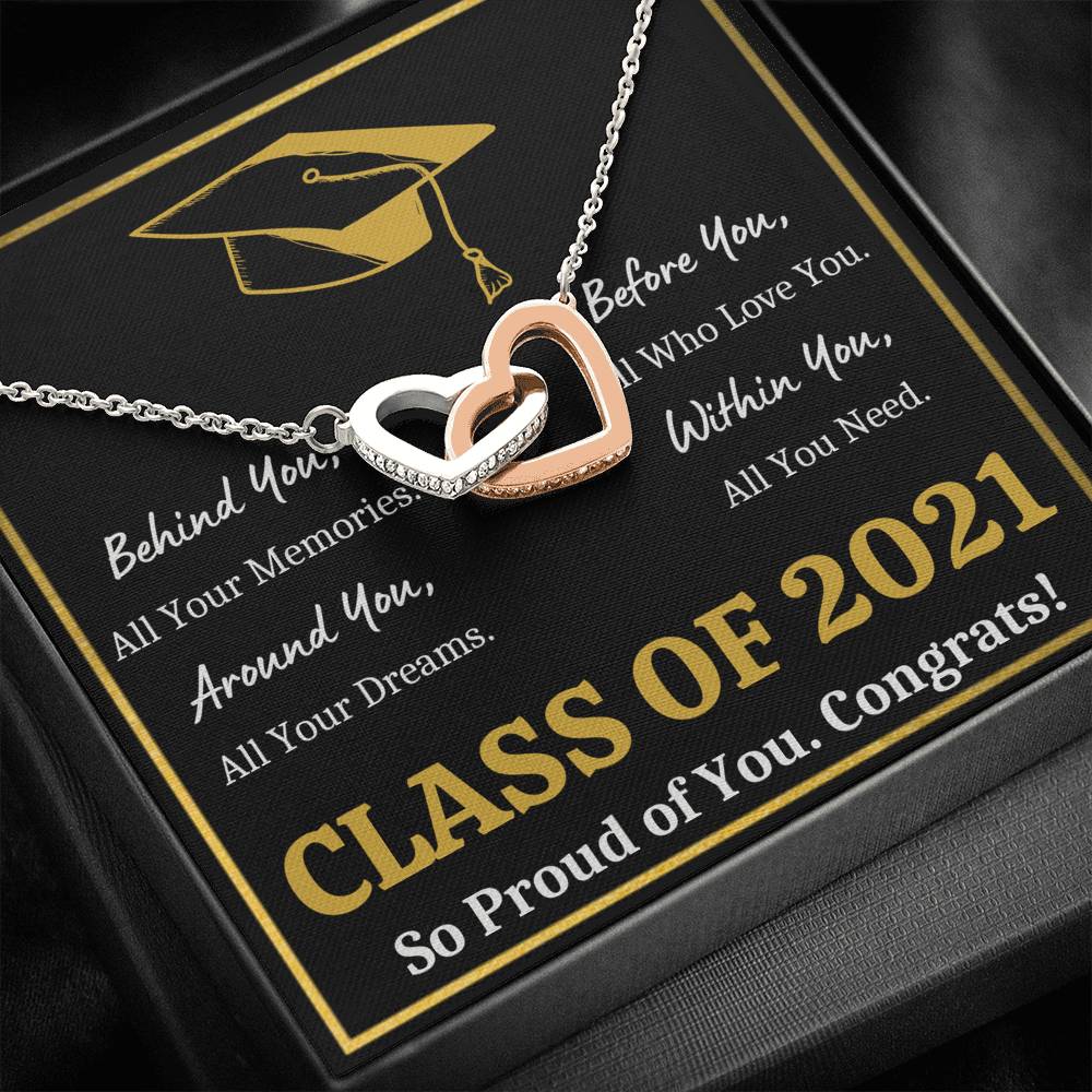 GRADUATION ALL YOU NEED GOLD INTERLOCKING HEARTS NECKLACE GIFT SET - ON CLOUD NINE GIFTS