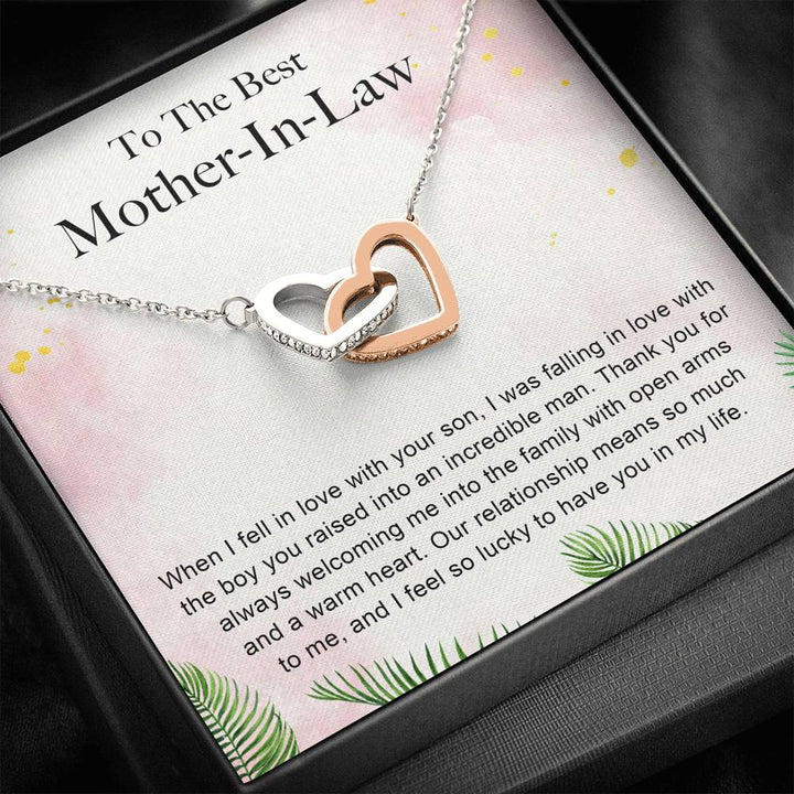 TO THE BEST MOTHER IN LAW "WARM HEART-PB" INTERLOCKING HEARTS NECKLACE GIFT SET - ON CLOUD NINE GIFTS