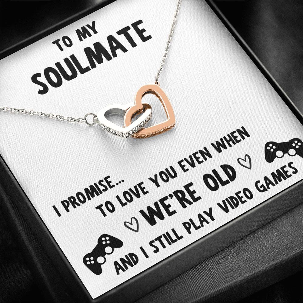 TO MY SOULMATE "VIDEO GAMES" INTERLOCKING HEARTS NECKLACE GIFT SET - ON CLOUD NINE GIFTS