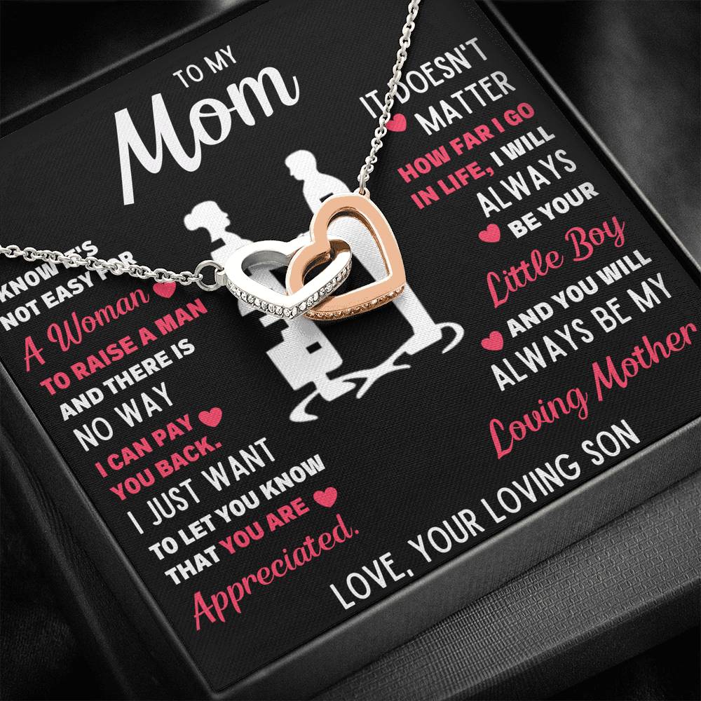 TO MY MOM LITTLE BOY WHITE INTERLOCKING HEARTS NECKLACE GIFT SET - ON CLOUD NINE GIFTS