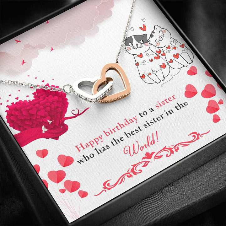 TO MY SISTER "BEST IN THE WORLD" INTERLOCKING HEARTS NECKLACE BIRTHDAY GIFT SET - ON CLOUD NINE GIFTS