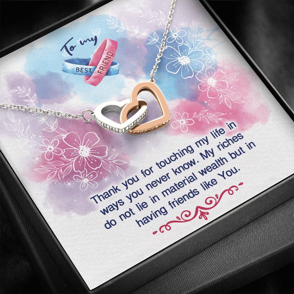 TO MY BEST FRIEND "MY RICHES" INTERLOCKING HEARTS NECKLACE GIFT SET - ON CLOUD NINE GIFTS