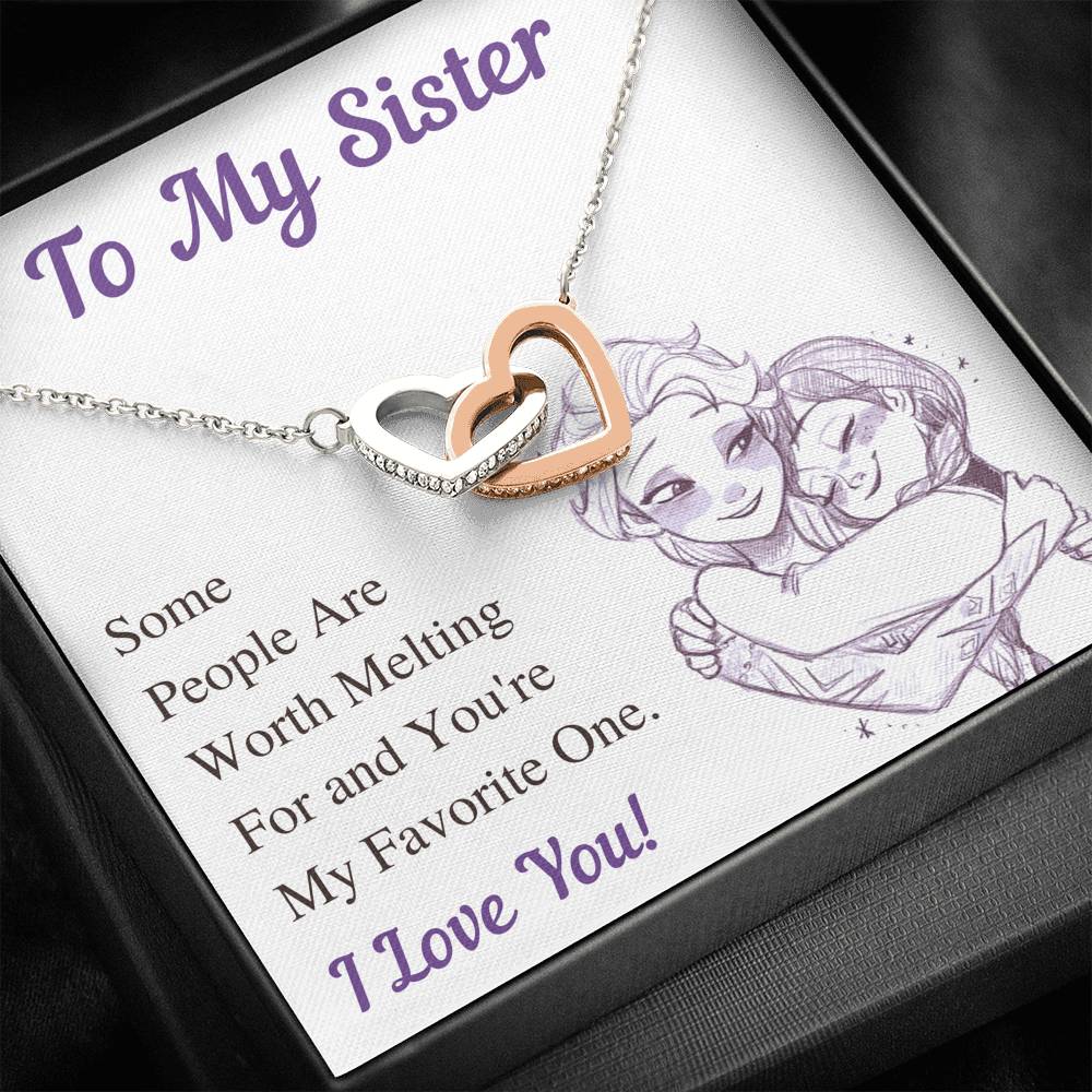 TO MY SISTER WORTH MELTING INTERLOCKING HEARTS NECKLACE GIFT SET - ON CLOUD NINE GIFTS