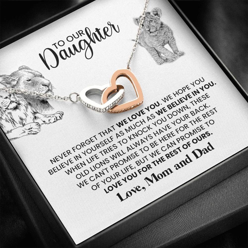 TO OUR DAUGHTER "THESE OLD LIONS" INTERLOCKING HEARTS NECKLACE GIFT SET - ON CLOUD NINE GIFTS