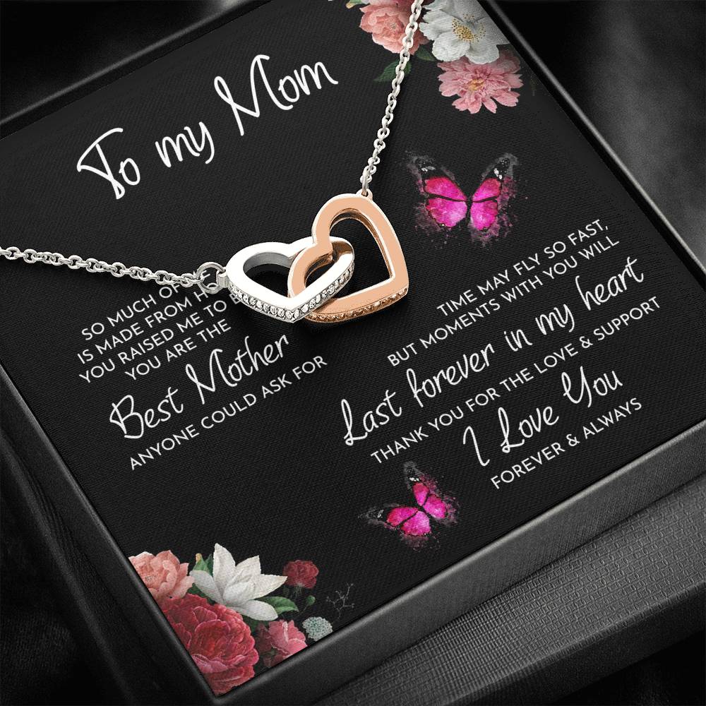 TO MY MOM "RAISED-PB" INTERLOCKING HEARTS NECKLACE GIFT SET - ON CLOUD NINE GIFTS