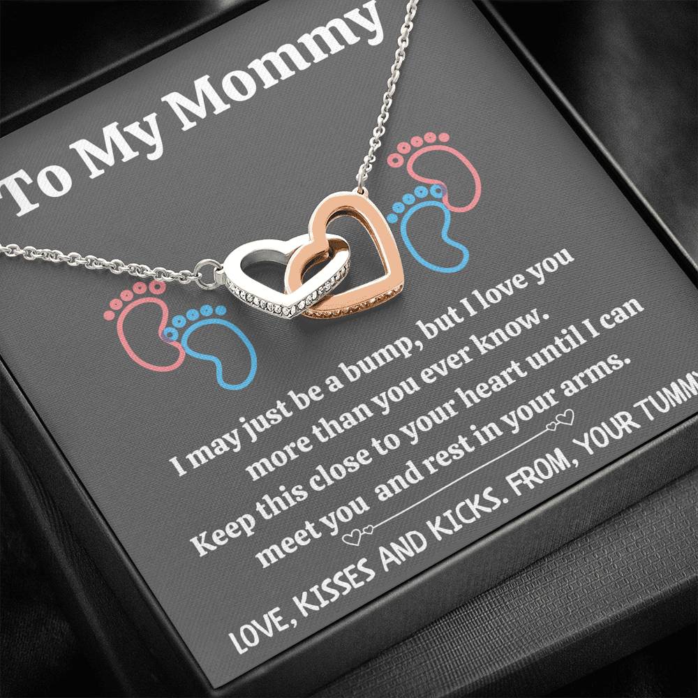 TO MY MOMMY "BABY FEET - GRAY" INTERLOCKING HEARTS NECKLACE GIFT SET - ON CLOUD NINE GIFTS