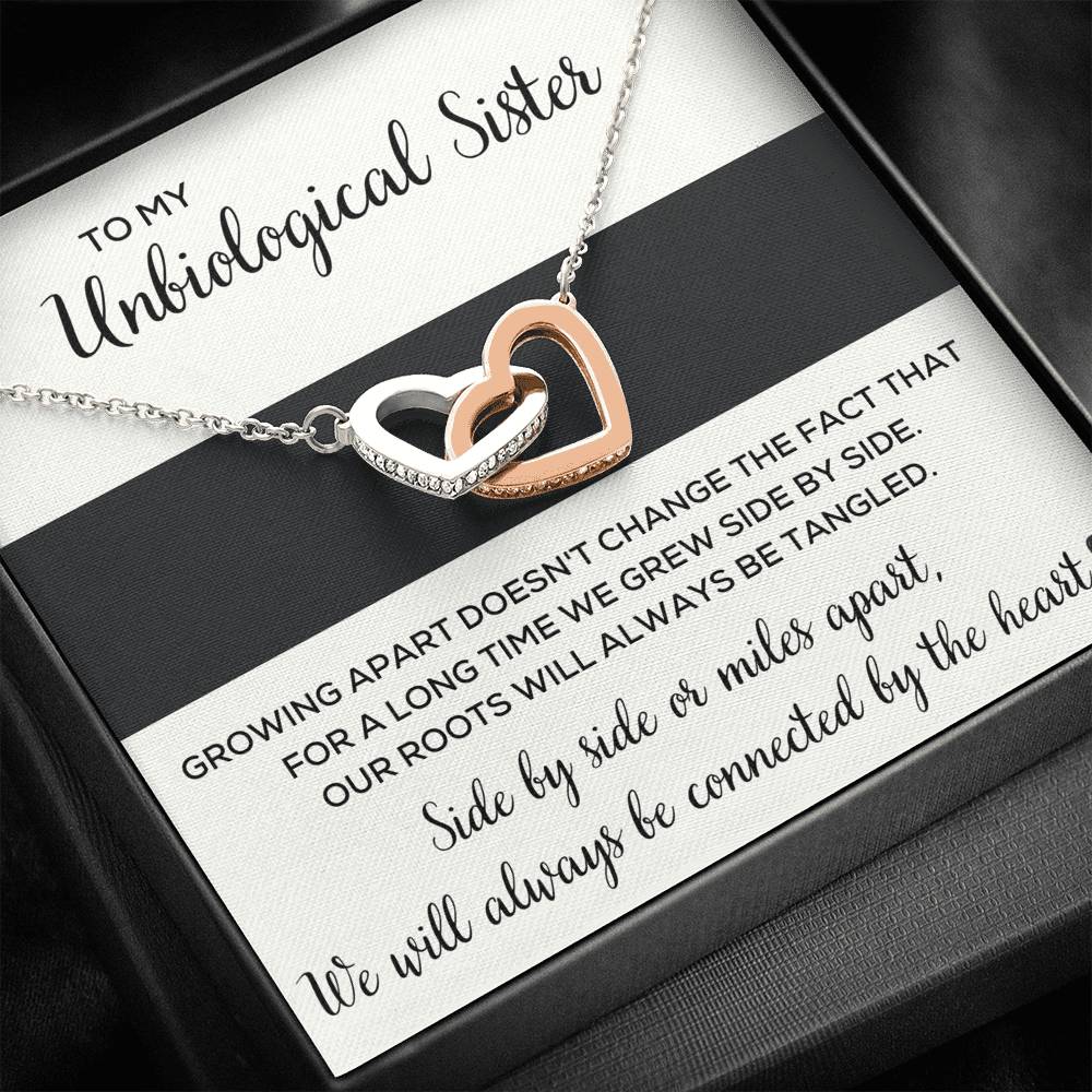 TO MY UNBIOLOGICAL SISTER "TANGLED" INTERLOCKING HEARTS NECKLACE GIFT SET - ON CLOUD NINE GIFTS