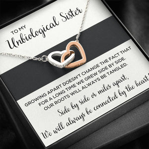 TO MY UNBIOLOGICAL SISTER "TANGLED" INTERLOCKING HEARTS NECKLACE GIFT SET - ON CLOUD NINE GIFTS