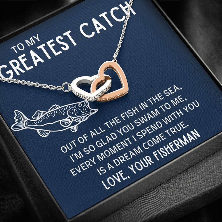 TO MY GREATEST CATCH "FISH IN THE SEA" INTERLOCKING HEARTS NECKLACE GIFT SET - ON CLOUD NINE GIFTS
