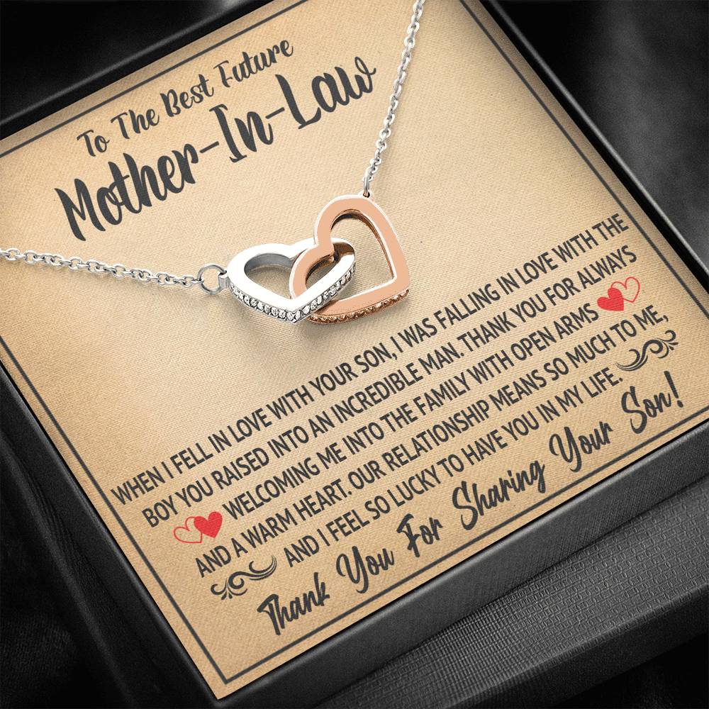 TO MY FUTURE MOTHER IN LAW SHARING INTERLOCKING HEARTS NECKLACE GIFT SET - ON CLOUD NINE GIFTS