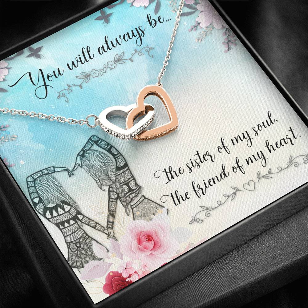 TO MY BEST FRIEND "SISTER OF MY SOUL" INTERLOCKING HEARTS NECKLACE GIFT SET - ON CLOUD NINE GIFTS