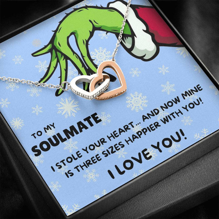 TO MY SOULMATE "THREE SIZES HAPPIER - SNOW" INTERLOCKING HEARTS NECKLACE GIFT SET - ON CLOUD NINE GIFTS