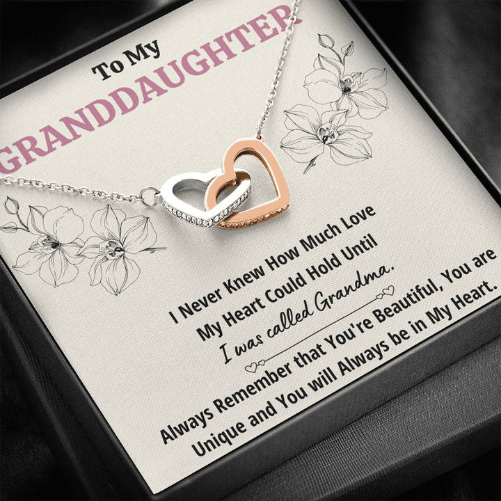 TO MY GRANDDAUGHTER "CALLED GRANDMA" INTERLOCKING HEARTS NECKLACE GIFT SET - ON CLOUD NINE GIFTS