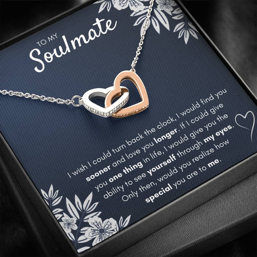 TO MY SOULMATE "FIND YOU SOONER" INTERLOCKING HEARTS NECKLACE GIFT SET - ON CLOUD NINE GIFTS